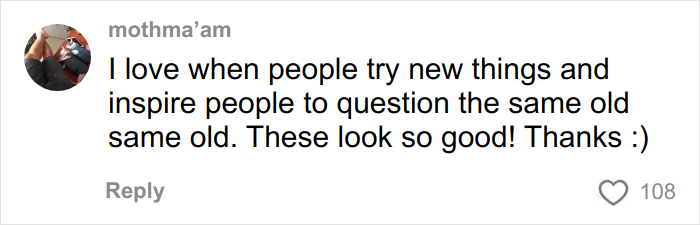 Social media user praising new ideas and inspiring others, showing support with a positive comment on a post.