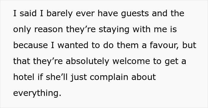 Text excerpt about a woman welcoming brother&rsquo;s family for a month while his wife keeps complaining during the stay.