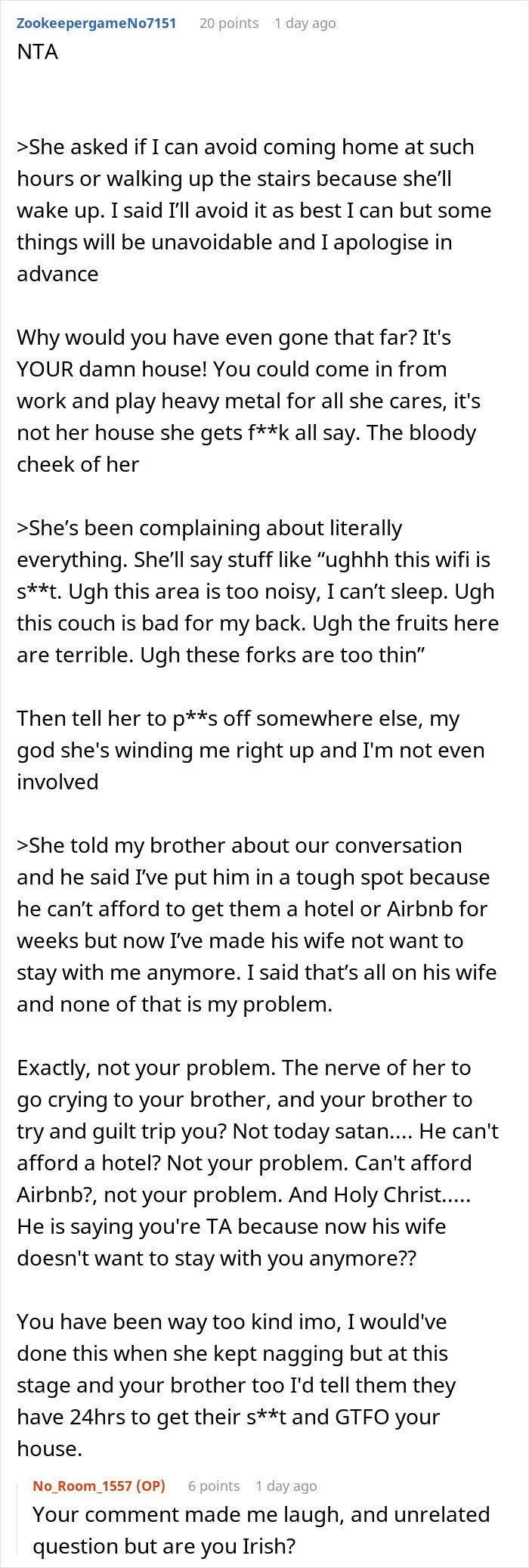 Woman welcomes brother&rsquo;s family for a month while his wife continuously complains about everything in the house