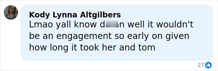 Comment on social media discussing Robert Pattinson and Zendaya engagement rumors and viral ad reaction.