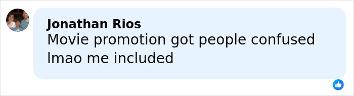 Comment by Jonathan Rios stating movie promotion caused confusion, referencing Robert Pattinson and Zendaya viral engagement ad.