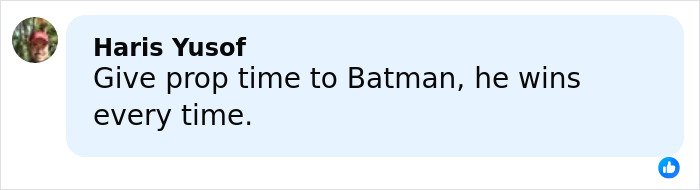 Comment on social media by Haris Yusof praising Batman's consistent winning in discussions.