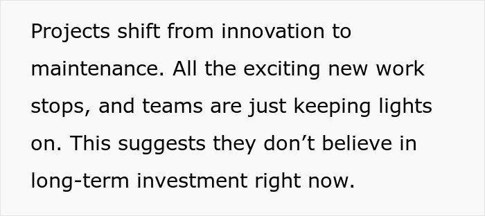 Shift from innovation to maintenance highlights subtle red flags that mean your job is actually not safe at all.
