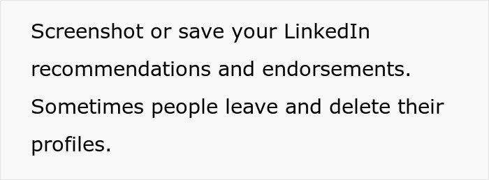 Screenshot advising to save LinkedIn recommendations as subtle red flags indicating job safety concerns.
