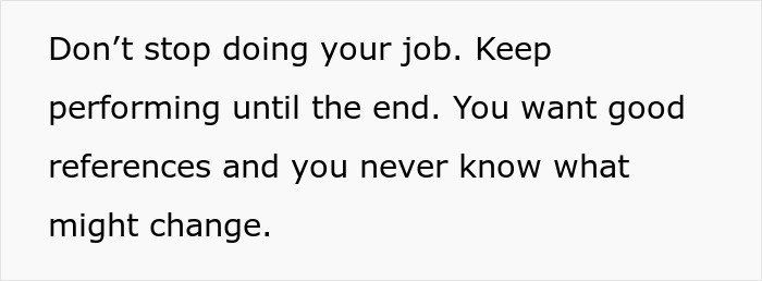 Text on a light background about subtle red flags indicating your job may not be safe, advising to keep performing until the end.