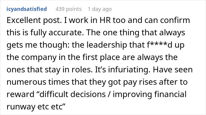 Screenshot of online comment discussing subtle red flags indicating job insecurity from an HR professional&rsquo;s perspective.