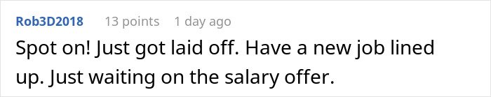 Comment about being laid off and waiting on a salary offer, highlighting subtle red flags that mean your job is not safe.