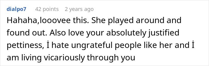 Comment expressing amusement and support for justified pettiness about woman upset son’s partner without gift after asked