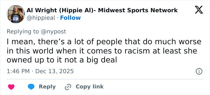 Screenshot of a social media comment downplaying the backlash against Miss Finland over a racist gesture incident.