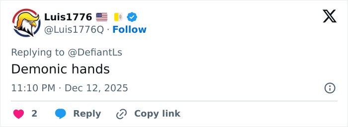 Screenshot of a tweet mentioning demonic hands in a discussion about Cynthia Erivo's oddly large hands.