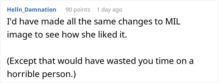 Commenter discussing MIL’s plan to make bride look ugly in wedding illustration backfiring after artist noticed changes.