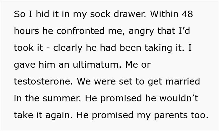 Close-up of a woman upset and confronting her husband about risking their future child&rsquo;s health by lying about testosterone use.