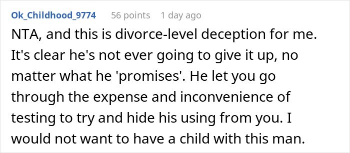 Online comment expressing anger over husband's deception risking future child&rsquo;s health and trust in relationship.