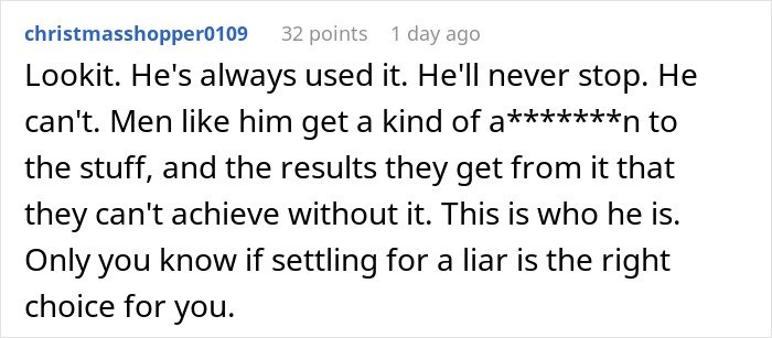 Screenshot of a Reddit comment discussing trust issues and the impact of lies on future child's health concerns.