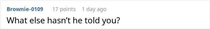 Screenshot of an online comment saying "What else hasn&rsquo;t he told you?" related to exposing a husband's lie affecting future child's health.