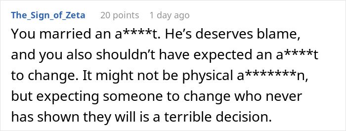 Comment thread discussing backlash after a woman exposes her husband's lie risking their future child's health.
