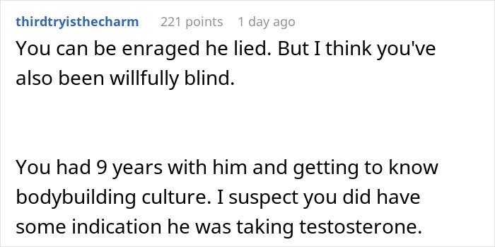 Comment on social media post discussing a woman confronting her husband about lying, risking their future child's health.