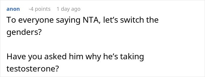 Screenshot of an online discussion where a user questions a husband's testosterone use affecting future child&rsquo;s health.