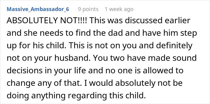 Screenshot of a Reddit comment where a user strongly refuses responsibility for her sister&rsquo;s new baby, supporting childfree choice.