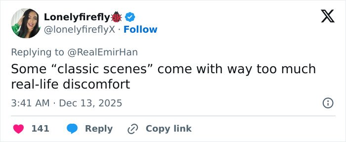 Screenshot of a tweet discussing Jennifer Connelly&rsquo;s regrets about an iconic movie scene sparking career debate.