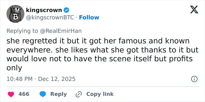 Twitter post discussing Jennifer Connelly&rsquo;s regrets about her iconic movie scene sparking a career debate.