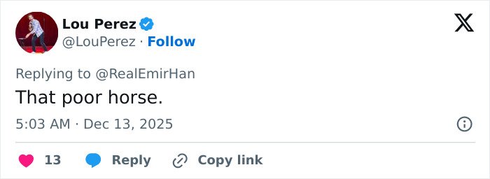 Screenshot of a tweet replying to The Horse Has No Regrets, discussing Jennifer Connelly&rsquo;s iconic movie scene regret.