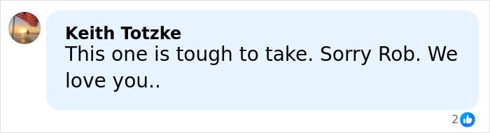 Facebook comment expressing sympathy for Rob after a tragic homicide involving Rob Reiner’s wife in LA home.