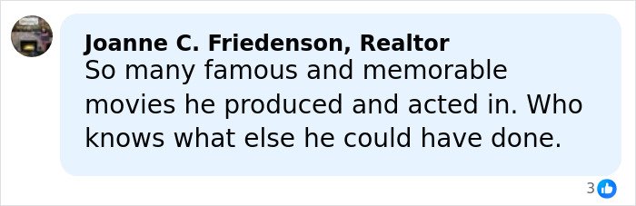 Comment praising Rob Reiner’s famous movies and questioning what else he could have achieved after his wife’s death.