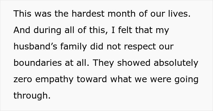 Text excerpt showing a mother-in-law conflict after premature birth highlighting lack of family empathy and boundary respect.