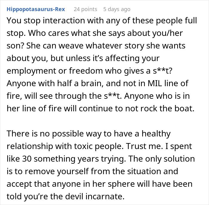 Comment discussing MIL declaring evil in family after DIL’s premature birth and refusing to believe the situation.