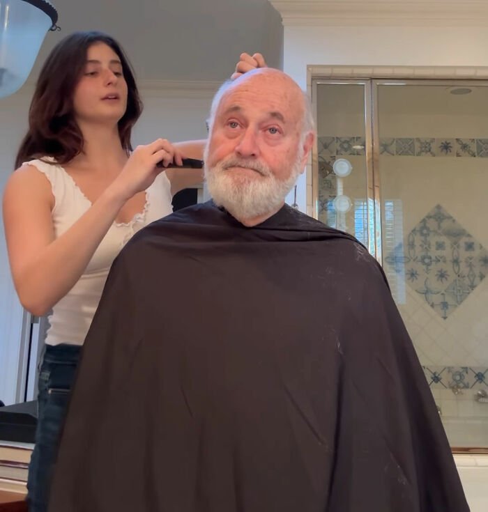Rob Reiner's daughter cutting elderly man's hair at home, relating to heartbreaking post before parents found slain.