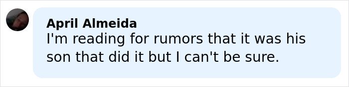 Comment from April Almeida discussing rumors related to Rob Reiner's daughter and her parents' tragic death in LA home.