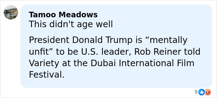 Comment mentioning Rob Reiner and a quote about President Trump during Dubai Film Festival interview.