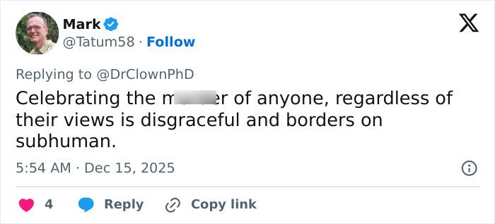 Screenshot of a social media post calling out MAGA hypocrisy in the comparison of Rob Reiner's slaying and Charlie Kirk.