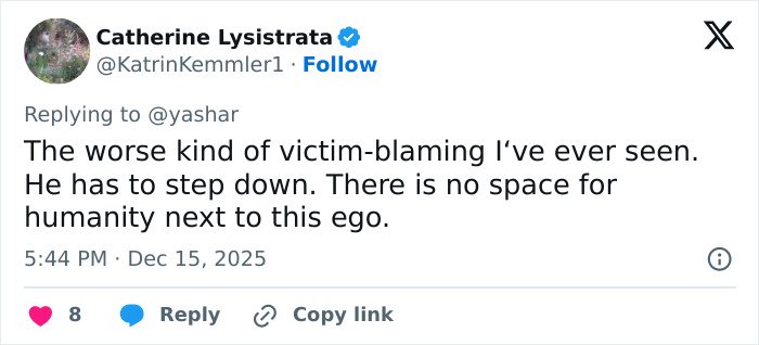 Tweet criticizing Trump&rsquo;s post about Rob Reiner and wife, calling it seriously distasteful and victim-blaming.