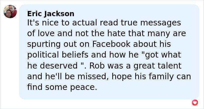 Comment praising Rob Reiner’s talent and mourning his passing shared on Facebook amid Hollywood discussions.