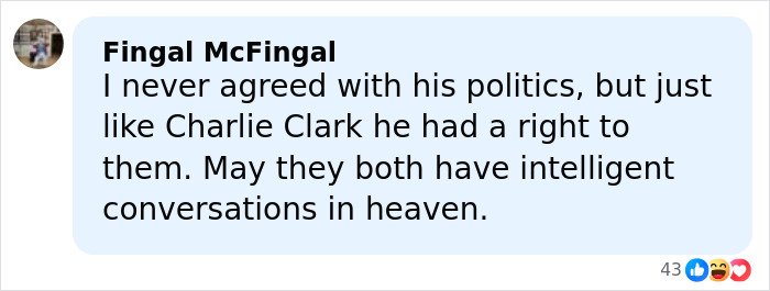 Facebook comment box showing a thoughtful message about Hollywood icon’s passing and reflections on their politics.
