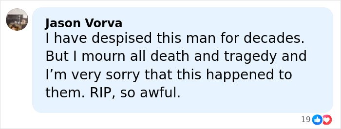 Comment from Jason Vorva expressing sorrow over a Hollywood icon’s disturbing passing and paying respects.