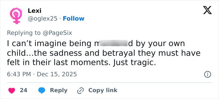User Lexi expressing sadness and betrayal over Rob Reiner and son Nick’s fight at Conan O’Brien’s Christmas party.