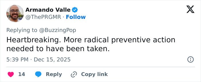 Screenshot of a tweet expressing heartbreak over Rob Reiner and son Nick fighting at Conan O’Brien’s Christmas party before fatal incident.