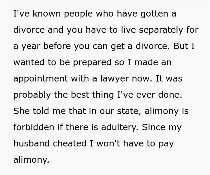 Text about divorce and alimony laws after adultery in a man's unexpected divorce from his wife of 10 years.