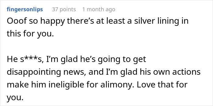 Comment on a forum post discussing a man leaving his wife of 10 years for a younger woman and facing unexpected divorce issues.