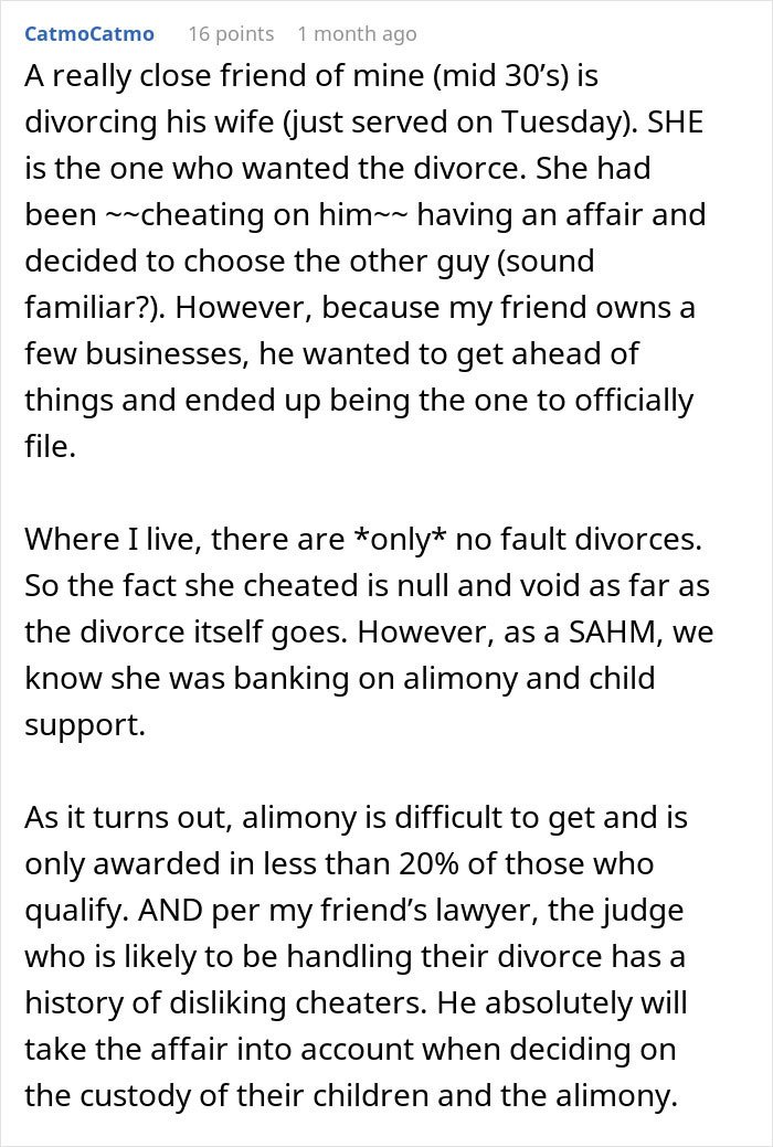 Man leaves wife of 10 years for younger woman, faces unexpected challenges in divorce and custody battle.