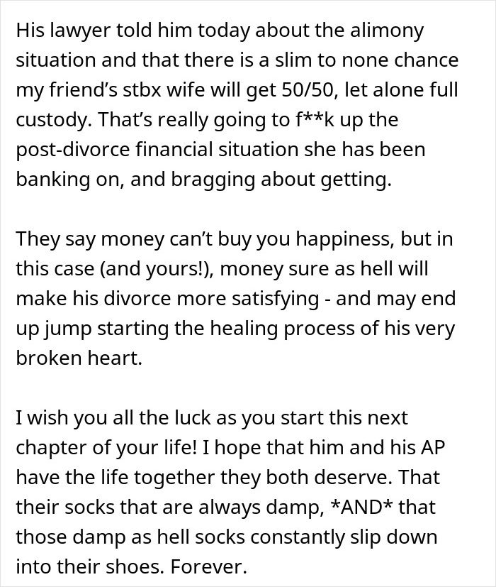 Text excerpt discussing alimony and custody concerns after a man leaves wife of 10 years for younger woman.