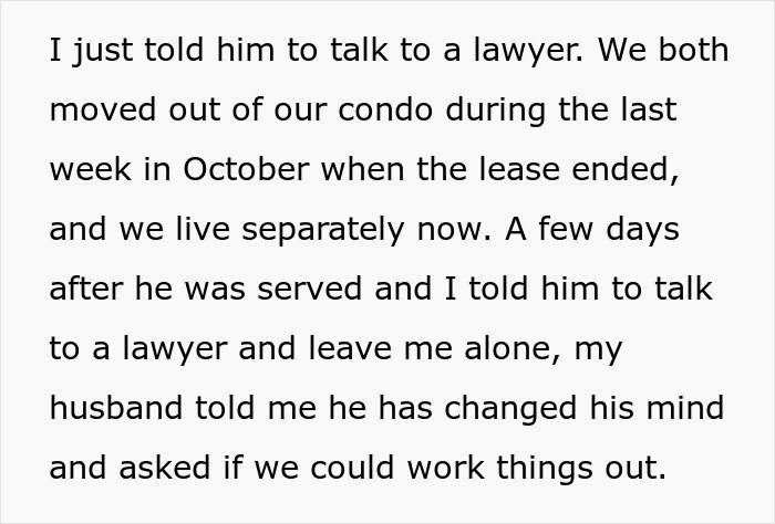 Text excerpt about a man leaving his wife for a younger woman and the unexpected turn in their divorce process.
