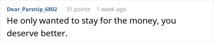 Comment on a forum post discussing a man leaving his wife of 10 years for a younger woman, highlighting emotional and financial concerns.