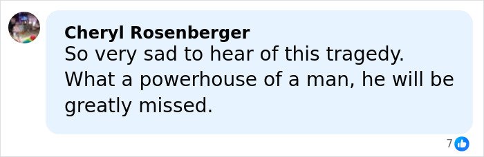 Comment expressing sadness over the Rob Reiner tragedy and praising him as a powerhouse man.
