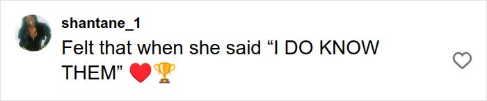 Screenshot of a TikTok comment expressing strong agreement, including a red heart and trophy emoji.