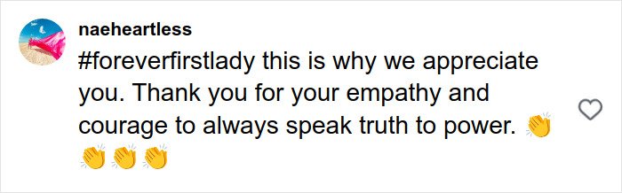 Comment praising Michelle Obama for her empathy and courage, responding to Trump and Rob Reiner controversy.