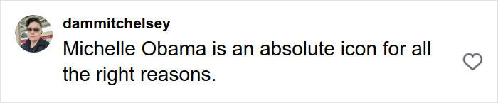 Comment from dammitchelsey stating Michelle Obama is an absolute icon, related to Michelle Obama and Trump Rob Reiner tragedy.
